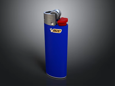 BIC Blue Lighter With Cylindrical Design Red Button And Silver Top 3d model