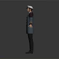Man In Gray Double Breasted Coat With Hat And Blue Turtleneck Standing Arms Outstretched