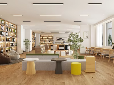 Book Art Inspired Reading Space Interior With Furniture And Greenery 3d model