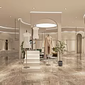 Modern Minimalist Clothing Store Interior With Mannequins Displayed Clothes Marble Floor And Plants