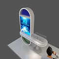 Modern AI Smart City Digital Life Display Island With Curved Screen And Person Viewing