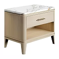 Modern Beige Nightstand With Marble Top Drawer Metal Handle Open Shelf And Slim Legs