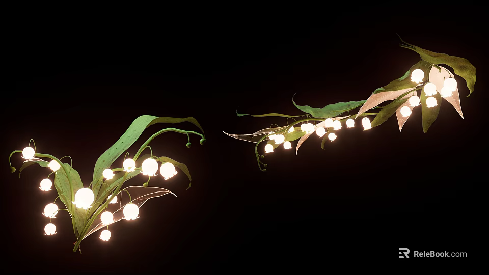 Fresh Lily of the Valley Flowers In Elegant Vase With Green Leaves And Soft Lighting 3d model 