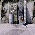 Industrial Equipment With Cylindrical Tank Square Unit Rusted Pipes Against Grey Weathered Walls Concrete Floor