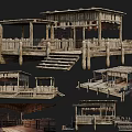 Ancient Traditional Wooden Architecture With Platforms Stairs Pillars And Roof Structures