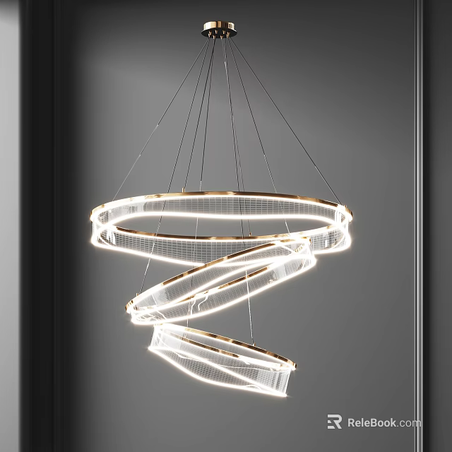 Modern Spiral Metal Frame Chandelier With Layered Circular Glowing Frames For Home Interior 3d model 