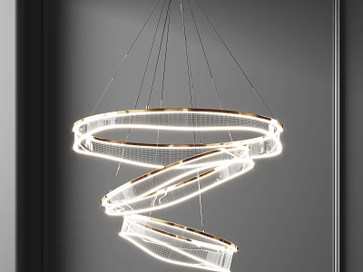 Modern Spiral Metal Frame Chandelier With Layered Circular Glowing Frames For Home Interior 3d model