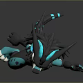 3D Fantasy Creature Character With Blue Black Fur White Belly And Waving Pose