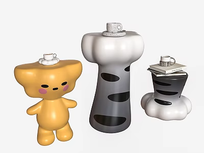 Unique Side Tables with Cartoon Bear Shape Striped Column and Stacked Designs 3d model