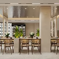 Modern Restaurant Interior With Glass Wine Display Cabinet Wooden Dining Table And Chairs