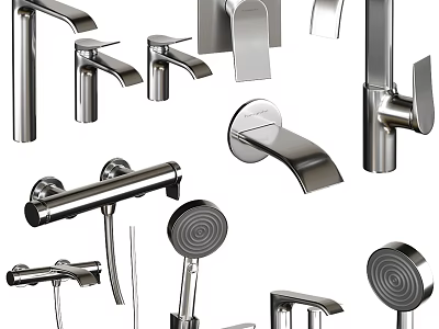 Modern Stainless Steel Faucets With Various Designs For Kitchen And Bathroom Use 3d model