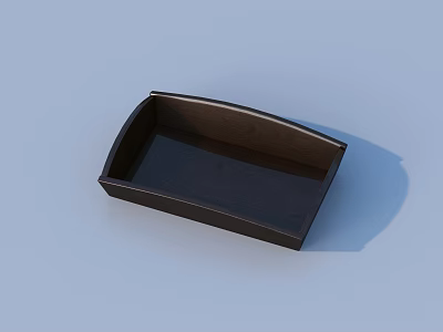 Dark Brown Wooden Rectangular Tray With Curved Edges Smooth Surface on Light Blue Background 3d model