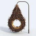 Teardrop Shaped Garden Ornament Made Of Straw With Circular Entrance And Metal Stand