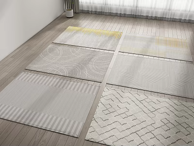 Square Rugs With Various Patterns On Wooden Floor 3d model