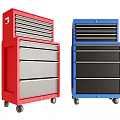 Sturdy Industrial Tool Cabinets with Multiple Drawers and Mobile Wheels in Red and Blue