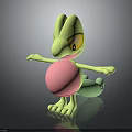 Animated Creature Character Green Body Pink Belly Big Eyes Outstretched Arms Green Tail