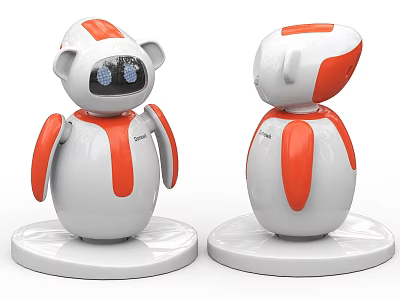 Smart Robot With White And Orange Front Back View Adorable Design 3d model