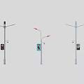 Modern Outdoor Street Lights with Curved Lamp Heads and Display Screens on Posts