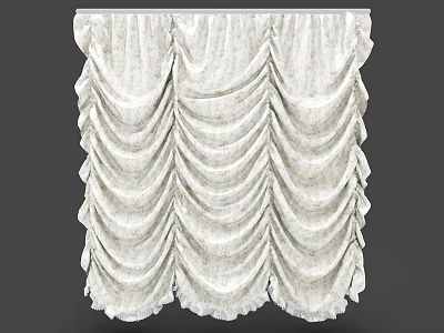 Elegant White Curtains With Layered Pleated Design And Fringed Edges 3d model