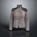 Elegant Gray Jacket With Black Lace Shoulder Details And Decorative Buttons