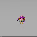 Pink Character Creature With Purple Cape Yellow Gloves White Pants Black Armor And Yellow Boots