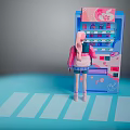 Vibrant Commercial Vending Machine With Pink Hair Doll Blue Exterior And White Floor Lines