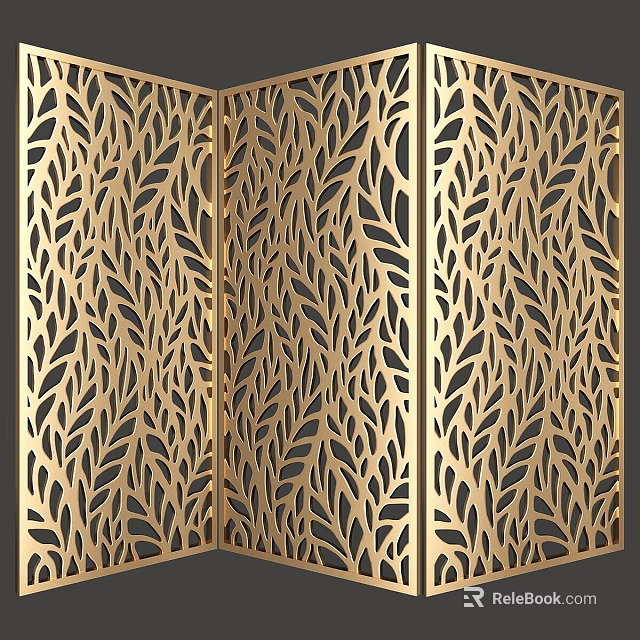 Gold Leaf Pattern Laser Cut Decorative Partition Panel Modern Interior Component 3d model 