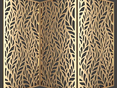Gold Leaf Pattern Laser Cut Decorative Partition Panel Modern Interior Component 3d model