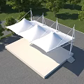 White Tensile Membrane Structure With Platform And Green Trees In Outdoor Space 3d model