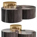 Elegant Modern Round Coffee Table With Wood Grain And Gold Accents