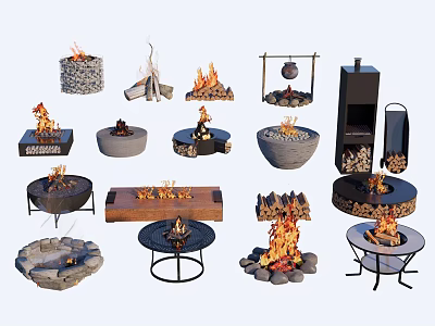 Various Fireplace Designs With Different Materials And Styles For Home Decor 3d model
