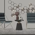 Modern Leisure Chairs With Hexagonal Wall Decor Side Table And Striped Carpet 3d model