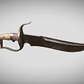 Rustic Serrated Blade Knife Featuring Wooden Handle And Curved Metal Hand Guard