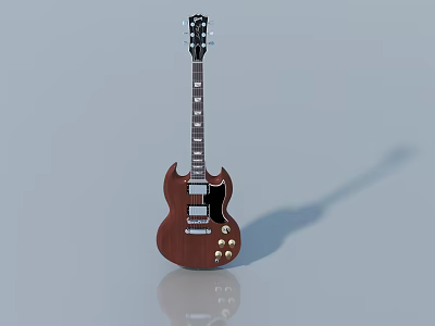 Brown Electric Guitar Featuring Black Neck Headstock White Pickups And Knobs On Gray Background 3d model