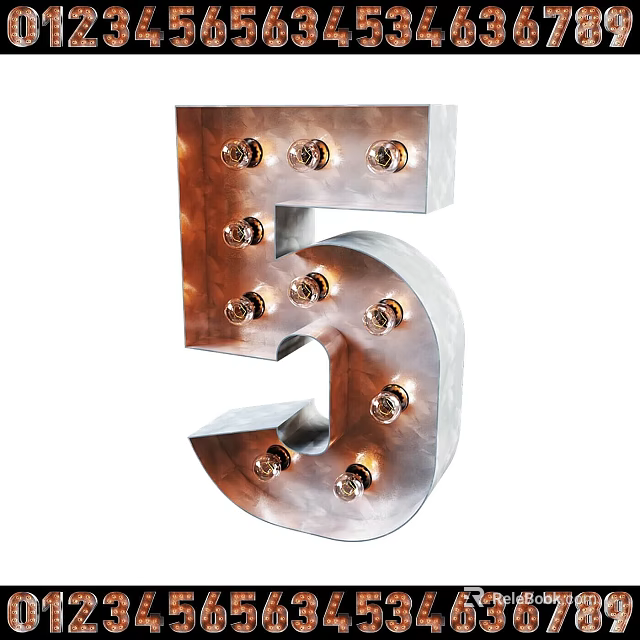 Decorative Metal Locker Designed As Number 5 With Illuminated Bulbs On Surface 3d model 