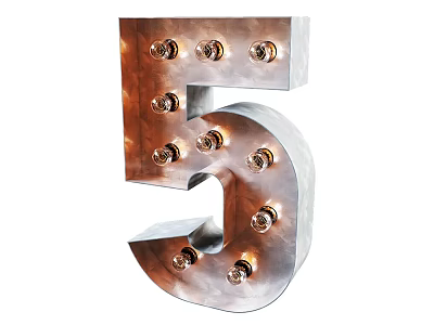 Decorative Metal Locker Designed As Number 5 With Illuminated Bulbs On Surface 3d model