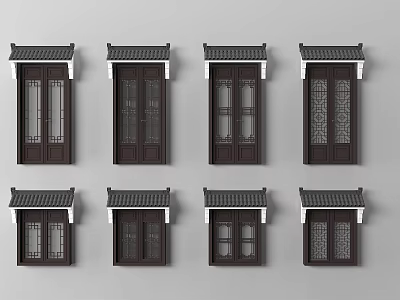 Traditional Chinese Carved Windows In Different Styles With Tile Roofs 3d model
