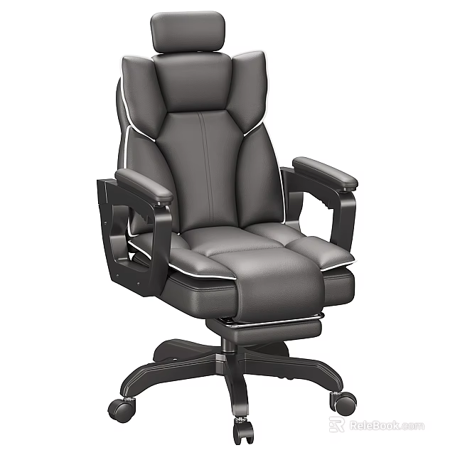 Comfortable Black Leather Office Chair With Ergonomic Backrest And Armrests 3d model 