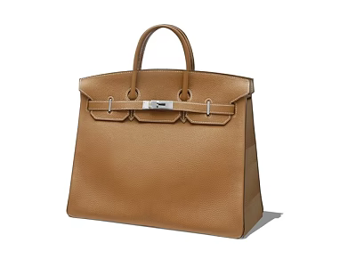 Brown Leather Structured Handbag With Top Handle And Silver Hardware Design 3d model
