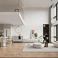 Modern Apartment Interior Featuring Living Room Staircase Sofa And Decorative Painting