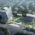 Modern Office Building With Green Roof And Surrounding Urban Park And Greenery
