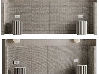 Modern Textured Gray Background Wall With Cylindrical Decor Switch Panels And Ceiling Sphere Lights 3d model