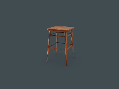 Solid Wood Square Seat Stool With Simple Design And Brown Finish 3d model