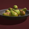 Fresh Ripe Pears Arranged In Dark Gray Ceramic Plate On Maroon Background