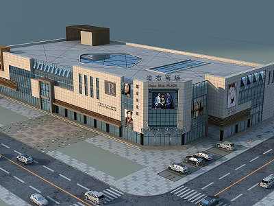 Lingyun Shopping Mall Exterior Architectural Design With Glass Curtain Wall And Parking Lot 3d model