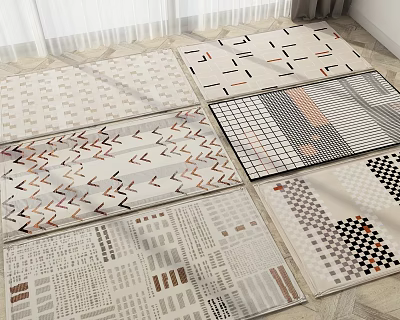 Square Rugs With Geometric Patterns In Neutral Tones For Modern Home Decor 3d model