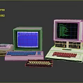 Vintage Computers Retro Desktop Systems With CRT Monitors Keyboards On Reflective Surface And Classic Screens