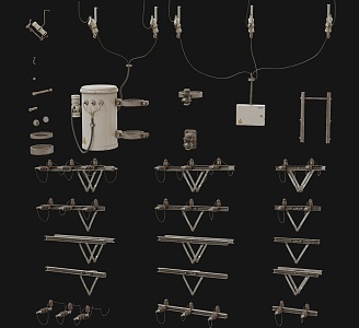 Old-fashioned wire pole high-voltage wire accessories combination transformer box cable signal tower industrial wire accessories transformer wire pole combination 3d model