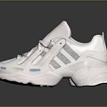 Modern White Sneakers With Gray Stripes Blue Accents And Chunky Sole