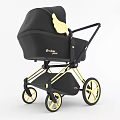 Babyjoy Black Baby Stroller With Gold Wings And Decorative Gold Wheels Frame Details